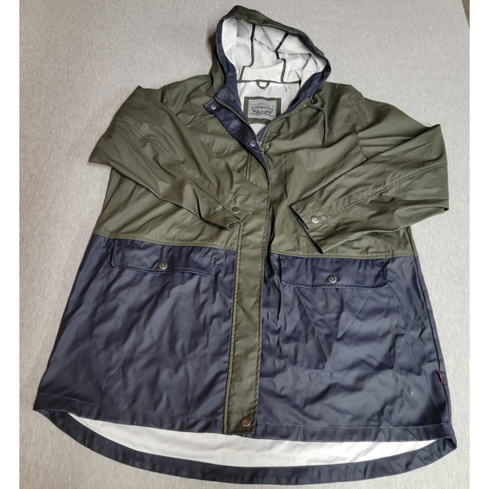 Levis Colorblocked Hooded Waterproof Windbreaker Hiking Rain Jacket Blue 2XL